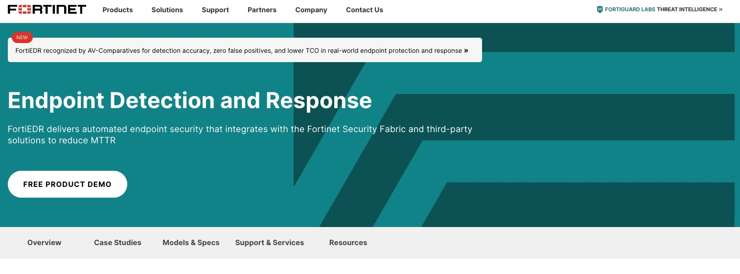 Fortinet FortiEDR Website Screenshot
